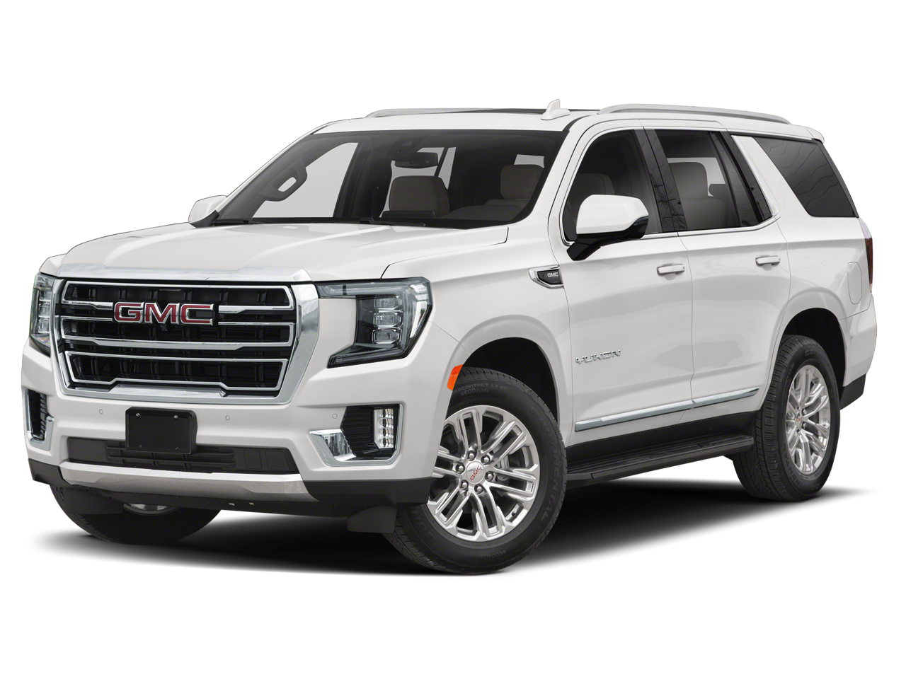 2022 GMC Yukon SLT in Satin Steel Metallic — front three-quarter view